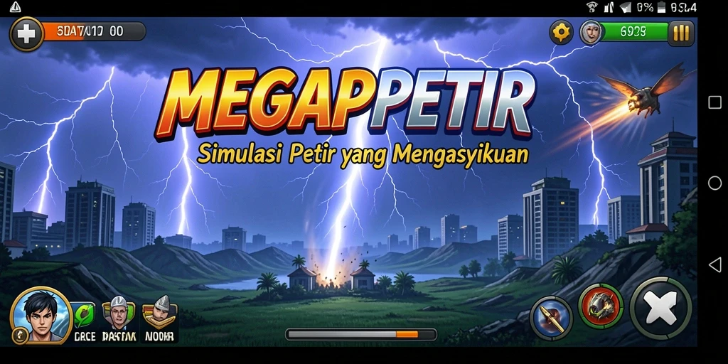 Tampilan gameplay menakjubkan dari MEGAPETIR dengan efek petir yang dramatis.