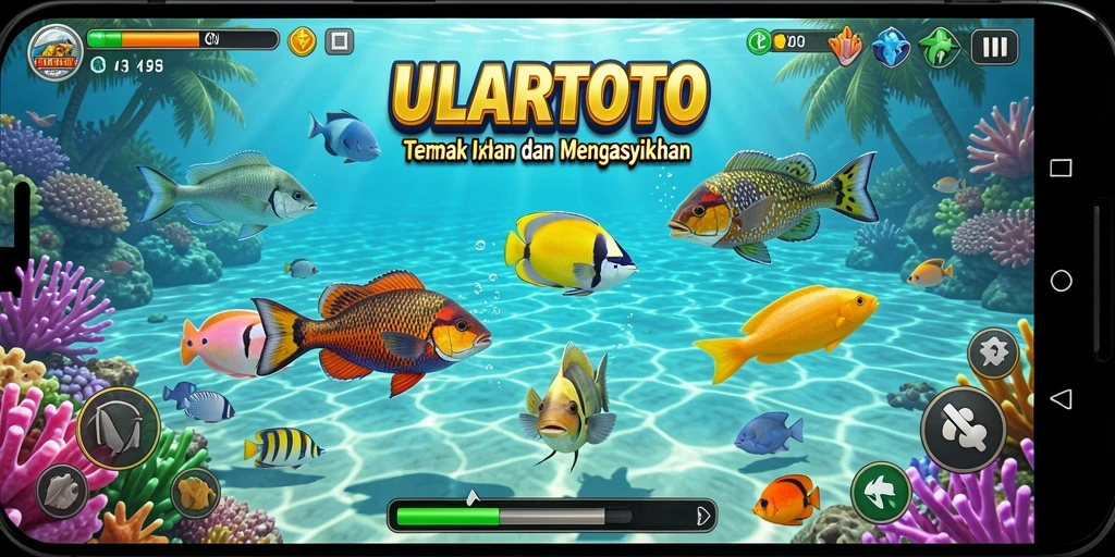 Screenshot menunjukkan aksi menembak ikan yang intens di ULARTOTO.