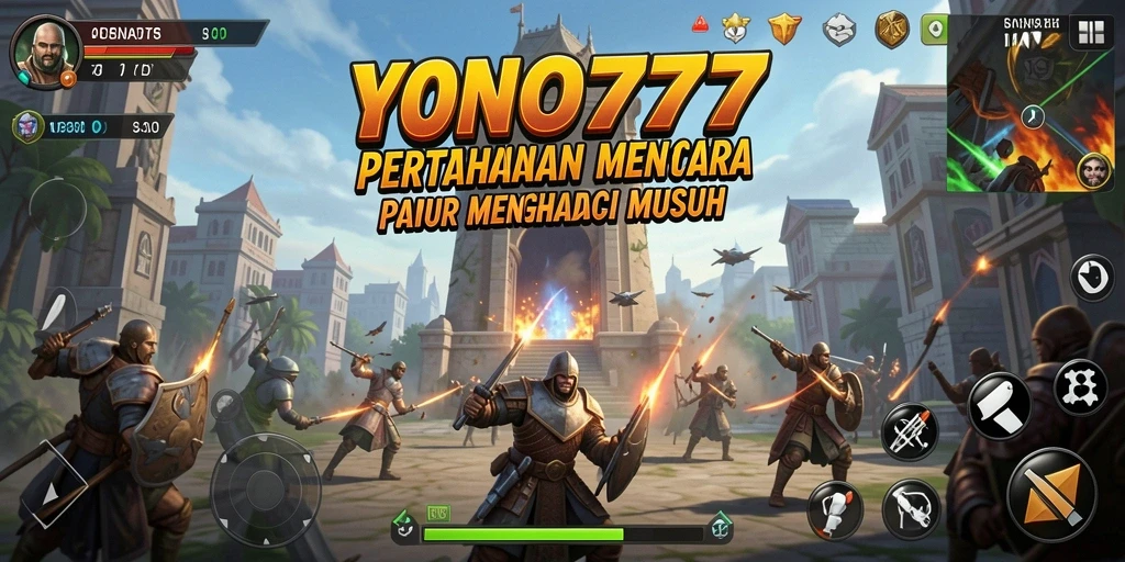 Screenshot gameplay YONO777 yang menampilkan strategi Tower Defense intens.